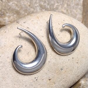 Vintage Modernist Sterling Silver Swirl Drop Earrings